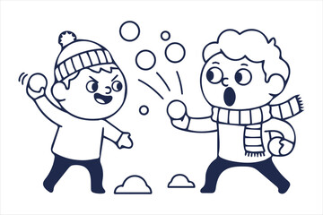 Fototapeta premium Children enjoying a lively snowball fight outdoors silhouette a white background