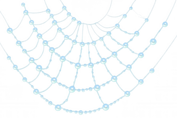 Intricate spider web glistening with morning dew drops, abstract nature pattern illustration on transparent background