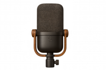 Audio podcasting microphone with a vintage design, broadcasting sound, recording voice on transparent background