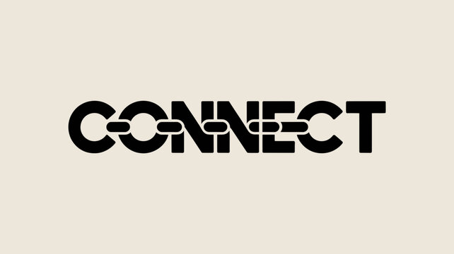 The word connect is creatively designed with its letters formed by interconnected chain links symbolizing unity and strong relationships