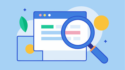 A magnifying glass over a webpage depicting SEO strategies to attract visitors and generate leads through organic search.