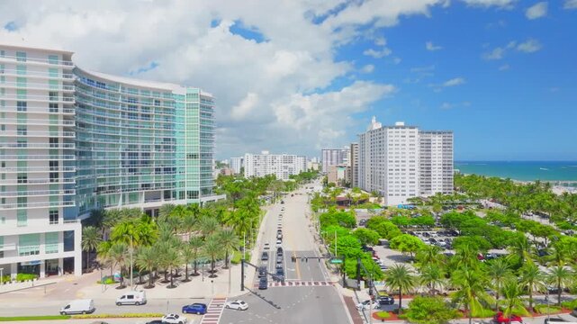 drone view of Pompano Beach, Florida with city