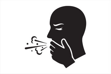 Silhouette of person coughing expelling germs silhouette a white background