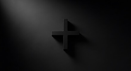 Obraz premium Minimalist Plus Symbol on a Dark Background with Subtle Lighting and Shadow, Clean Aesthetic Design.