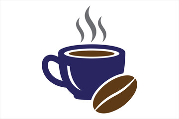Hot coffee cup with roasted bean artwork silhouette a white background