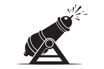 Silhouette cannon firing cannonball blast silhouette a white background