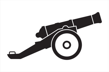 Antique cannon silhouette military weapon silhouette a white background