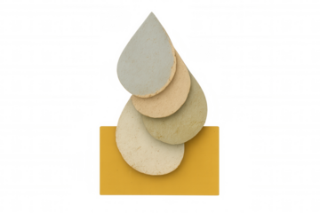 Layered abstract teardrop shapes in pastel tones creating a modern art composition, transparent background