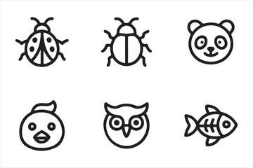 Cute cartoon animal icons for various projects silhouette a white background