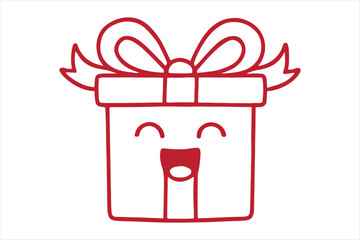 Cute cartoon gift box with happy face silhouette a white background