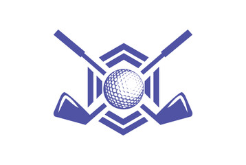 Golf Ball logo with Cross Stick in Hexagon shape - Golf Sport Logo Vector.