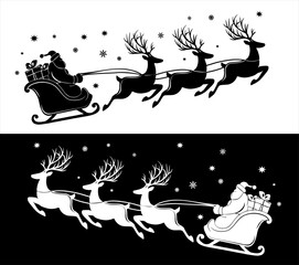 Obraz premium Santa Claus rides in a sleigh in harness on the reindeer 