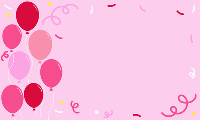 Pink festive background with pink balloons. Flat style.