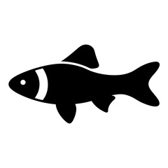 Scalable vector illustration of a clown loach fish icon isolated on transparent background for aquatic themes and pet-related designs silhouette