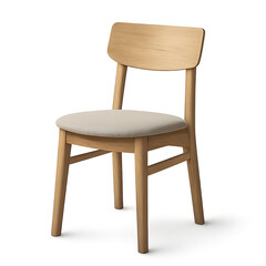 Light Wood Dining Chair with Upholstered Seat and Curved Back wooden furniture isolated on a transparent background
