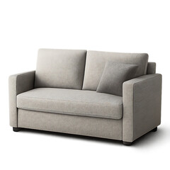 Light Gray Textured Fabric Loveseat Sofa with One Throw Pillow couch furniture isolated on a transparent background