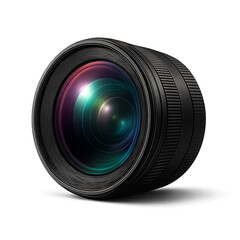 Professional Camera Lens with Colorful Light Reflections on Glass photography DSLR isolated on a transparent background
