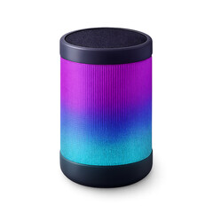 Cylindrical Portable Speaker with Gradient LED Lights on White Background wireless speaker isolated on a transparent background
