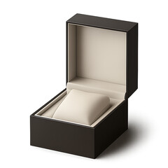 Open Black Luxury Watch Box with Cream Interior and Pillow jewelry box gift box isolated on a transparent background