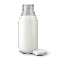 Glass Milk Bottle Filled with White Milk and a White Cap dairy beverage isolated on a transparent background