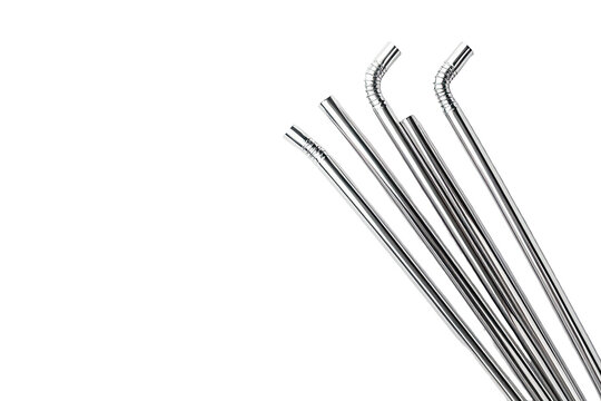 Metal straws clustered, bent angles at top, silver, minimalist on black