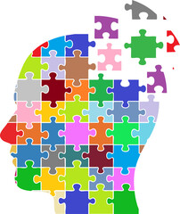 Fragmented thoughts created with a puzzle. Mind map