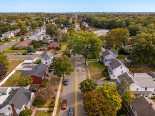 Aerial View of Suburban Neighborhood Street in New Jersey, Fair Lawn NJ