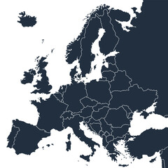 Accurate correct detailed europe european continent map line states countries political electoral vector on transparent background © Marty's Art