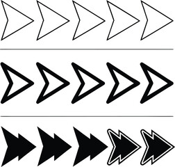Set of Cursor Arrow Icons in Different Styles – Outline, Filled, and Pixel Variations
