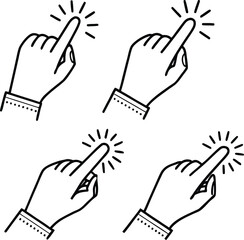 Set of Hand Click Icons &ndash; Line Art Hands Touching or Tapping Screen Gestures