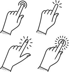 Set of Hand Click Icons &ndash; Line Art Hands Touching or Tapping Screen Gestures