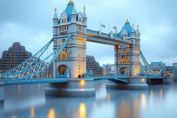 Obraz premium Historic bridge stands tall over calm waters with a cloudy sky in the background