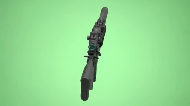 Dynamic tactical rifle with scope and suppressor for defense or action sports, showcasing power and precision, perfect for military or gaming themes