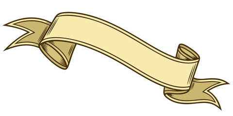 vintage cream beige curved ribbon banner illustration classic scroll design decorative label element flowing ornamental graphic isolated on white background.