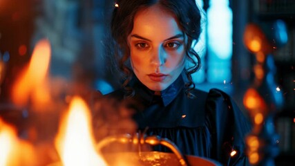 young witch or fortune teller on her house creating spell, - Powered by Adobe