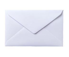 Plain white envelope, symmetrical shape, ready to mail