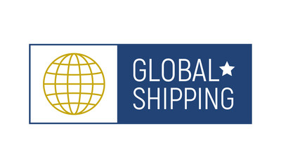 Global Shipping banner. Worldwide delivery label, emblem. Vector illustration