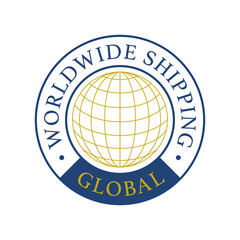 Worldwide shipping emblem, logo. Global shipping label isolated on white background. Vector illustration