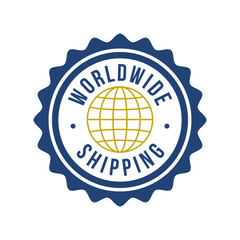 Round Worldwide shipping logo, emblem. World grid globe icon. Shipping and Delivery badge, stamp template. Vector illustration