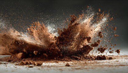 Exploding cocoa powder splash
