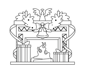 Christmas fireplace burning black-and-white design