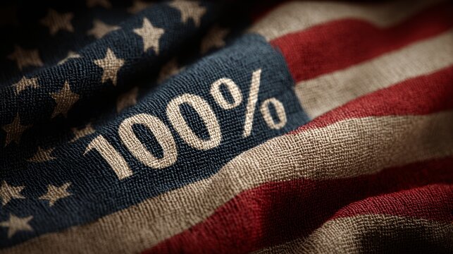 US flag. 100% Tax Concept.