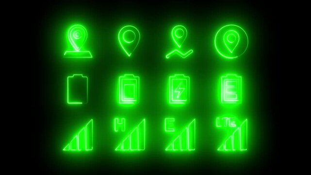 Neon line mobile icon on social midea communication concept on green color.