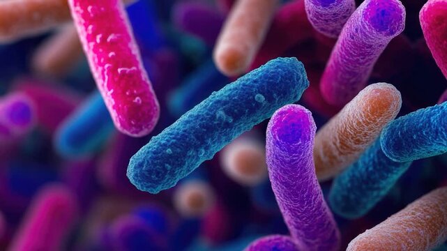 A microscopic view of multiple germs together, ideal for illustrating the concept of microbial colonies