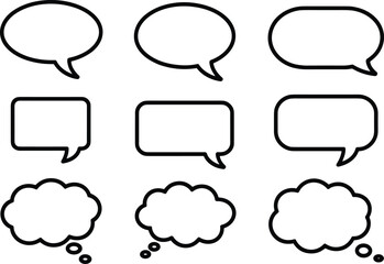 Fototapeta premium Blank comic speech bubbles, outline cartoon text boxes, vector dialogue clouds, editable design elements, comic strip template, black and white