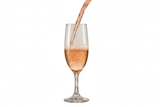 Pouring sparkling rosé wine into a flute glass, creating bubbles. Celebration drink on transparent background - Powered by Adobe