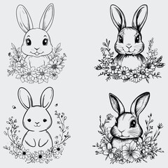 Obraz premium Floral Easter SVG Bundle, Easter SVG, Flower SVG, Happy Easter SVG, Hunt SVG, Basket Flower SVG, Cutting File For Cricut, T-shirt, Vector, Silhouette, Easter Egg SVG, Bunny SVG