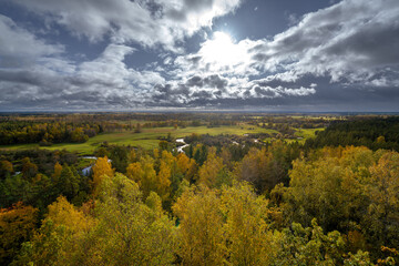 View from Tellingumäe observation tower over forests and fields in autumn