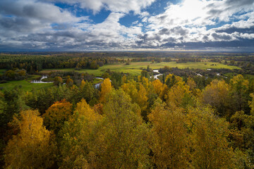 View from Tellingumäe observation tower over forests and fields in autumn