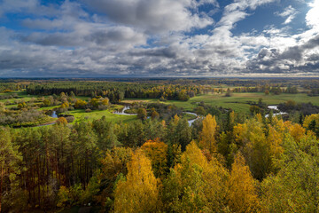 View from Tellingumäe observation tower over forests and fields in autumn